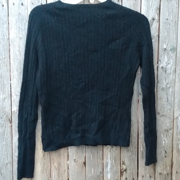 Sexy BLACK PETITE LARGE 100% CASHMERE V NECK RIBBED SWEATER VALERIE STEVENS - Picture 6 of 6